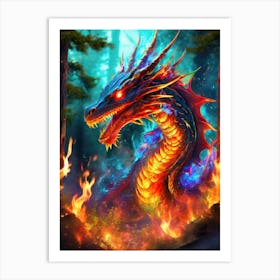 Fire Dragon In The Trees Art Print