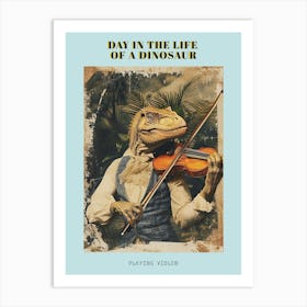 Dinosaur Playing Violin Retro Collage 2 Poster Art Print