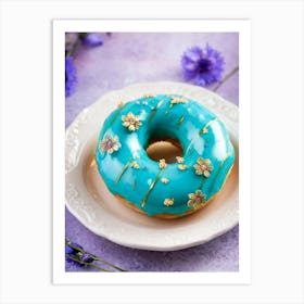 Exquisite Turquoise Donut Adorned In Swirling Gold Patterns That Mimic The Delicate Petals Of Bloom 1 Art Print