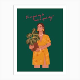 A Girl With A Plant Art Print