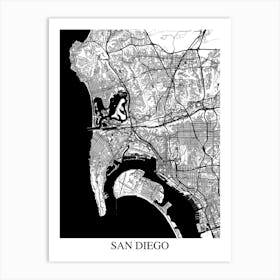 San Diego California White Black Art Print