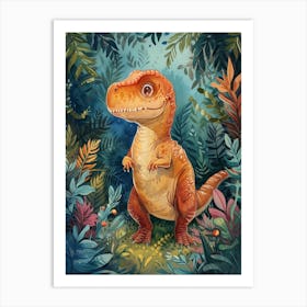 Watercolour Giganotosaurus In A Jungle Art Print