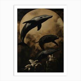 Dolphins In The Moonlight Art Print