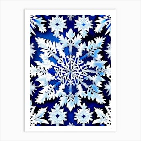 Pattern, Snowflakes, Blue & White Illustration 1 Art Print