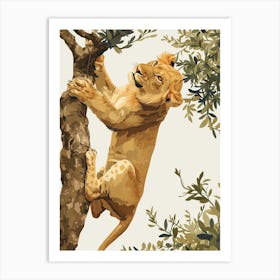 Barbary Lion Climbing A Tree Illustration 4 Art Print