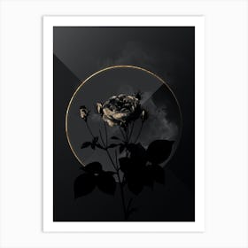 Shadowy Vintage Pink French Roses Botanical on Black with Gold Art Print