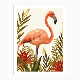 Jamess Flamingo And Bromeliads Minimalist Illustration 3 Art Print