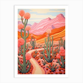 Cactus In The Desert Painting Ferocactus 2 Art Print
