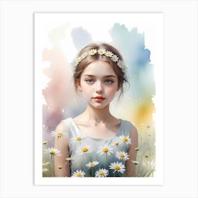 Blossom of Innocence: A Girl With Daisies Art Print