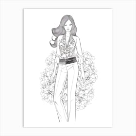 Bloom Body Girl Line Art 21 Art Print
