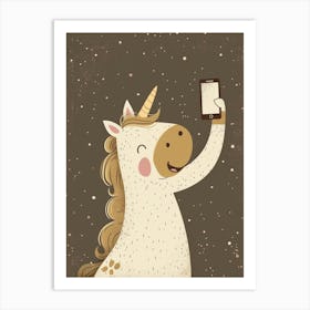 Unicorn With A Smart Phone Muted Pastels Mustard 1 Art Print