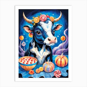 Cute Skeleton Cow Painting Halloween (6) Art Print