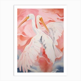 Pink Ethereal Bird Painting Pelican Art Print