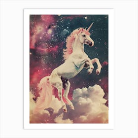 Pink Unicorn In Space Retro Art Print