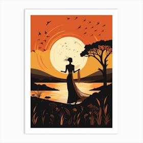 African Woman At Sunset Art Print