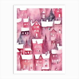 Pink Christmas Village 4 Art Print
