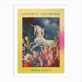 Floral Unicorn In Space Retro Collage 3 Poster Art Print