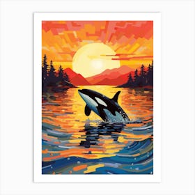 Brushstrokes Orca Whale In The Sunset Art Print