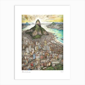 Rio De Janeiro Brazil Drawing Pencil Style 4 Travel Poster Art Print