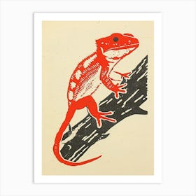 Red Gecko On A Tree Bold Block Art Print