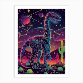 Cyber Celestial Neon Dinosaur 4 Art Print