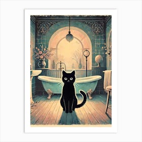 Black Cat In Bathroom Affiche