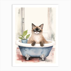 Siamese Cat In Bathtub Botanical Bathroom 3 Art Print