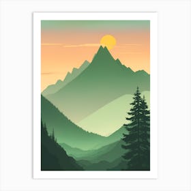 Misty Mountains Vertical Background In Green Tone 3 Art Print