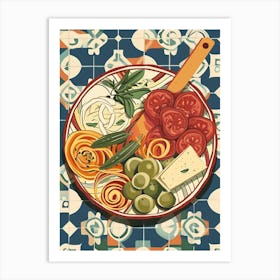 Mediterranean Mezze Platter On A Tiled Background Art Print