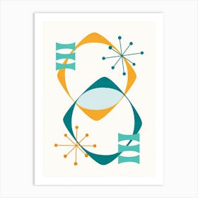 Retro Mid Century Atomic Age 24 Teal, Aqua, Orange Art Print