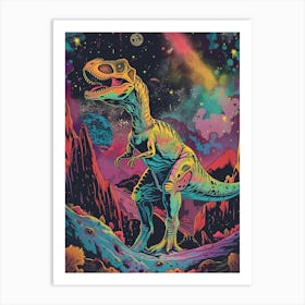 Neon Dinosaur Space Illustration 1 Art Print