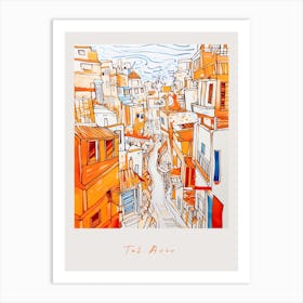 Tel Aviv Israel Orange Drawing Poster Art Print