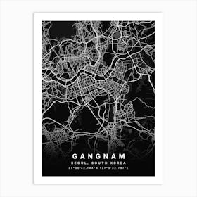 Gangnam Seoul South Korea Black Map Art Print