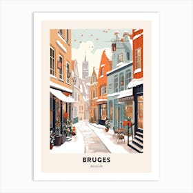 Vintage Winter Travel Poster Bruges Belgium 3 Art Print