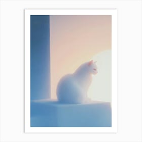 White Cat At Sunset 1 Art Print