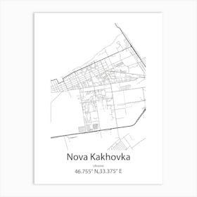 Nova Kakhovka,Ukraine Minimalist Map Art Print