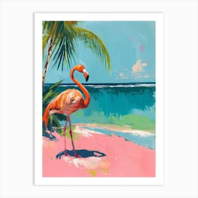 Greater Flamingo Pink Sand Beach Bahamas Tropical Illustration 7 Art Print