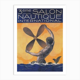 Merman Holding Ship Propeller, Salon Nautique International Vintage Poster Art Print