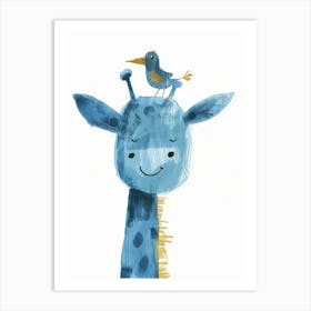 Small Joyful Giraffe With A Bird On Its Head 3 Art Print