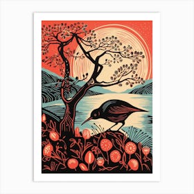 Vintage Bird Linocut Kiwi 3 Art Print
