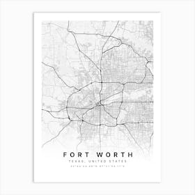 Fort Worth Texas USA White Map Art Print