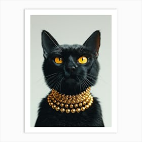 Black Cat With Gold Necklace Art Print