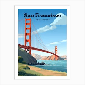 San Francisco USA Golden Gate Bridge Travel Illustration Art Print