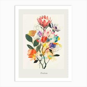 Protea 1 Collage Flower Bouquet Poster Art Print