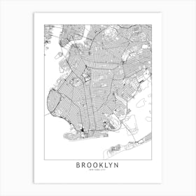 Brooklyn White Map Art Print
