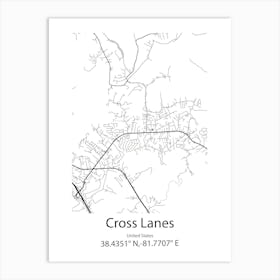 Cross Lanes,United States Minimalist Map 1 Art Print