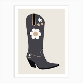 Cowboy Boot | 04 - Black And Cream Art Print