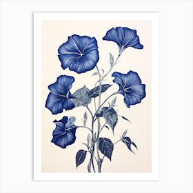 Blue Botanical Morning Glory 2 Art Print