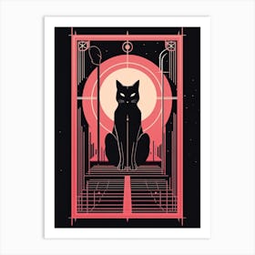 The Moon Tarot Card, Black Cat In Pink 2 Art Print