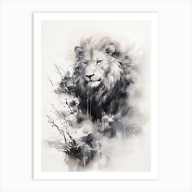 Lion Art Painting Japanese Ink Style 2 Art Print